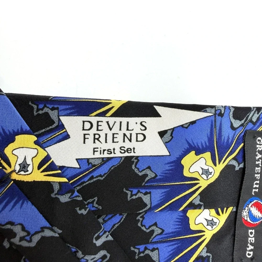 GRATEFUL DEAD Devil's Friend First Set Silk Tie Alien Blue Gold Vintage USA